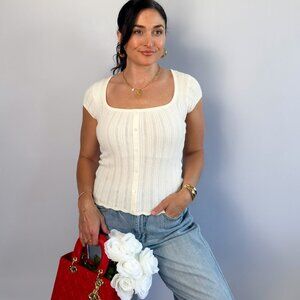 Thread & Supply | Aster Top | White Stretch Knit Shirt